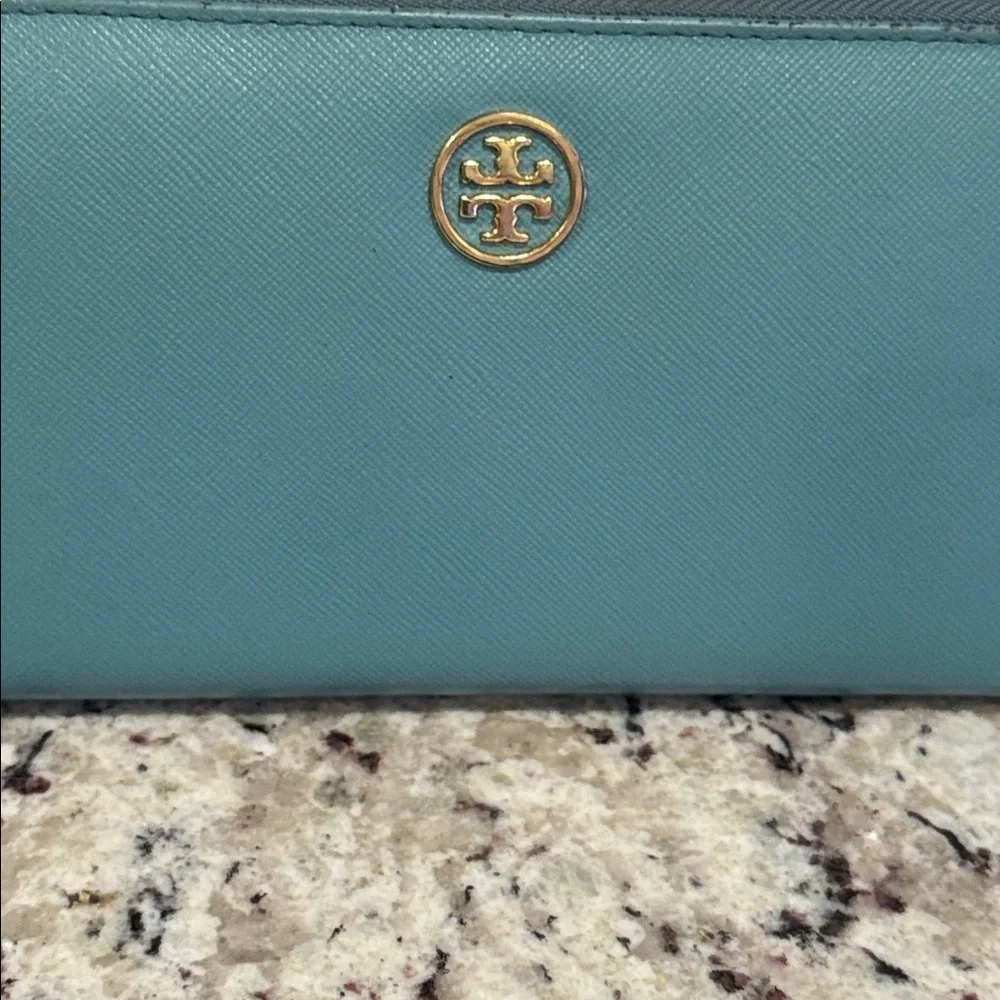 Tory Burch Teal Zip -Around Wallet
